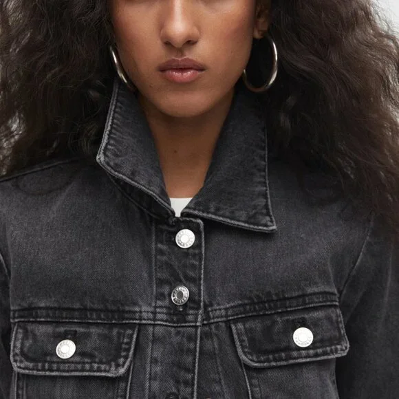 Mango Black Pocketed Denim Jacket/NWT/XXL - Picture 4 of 15